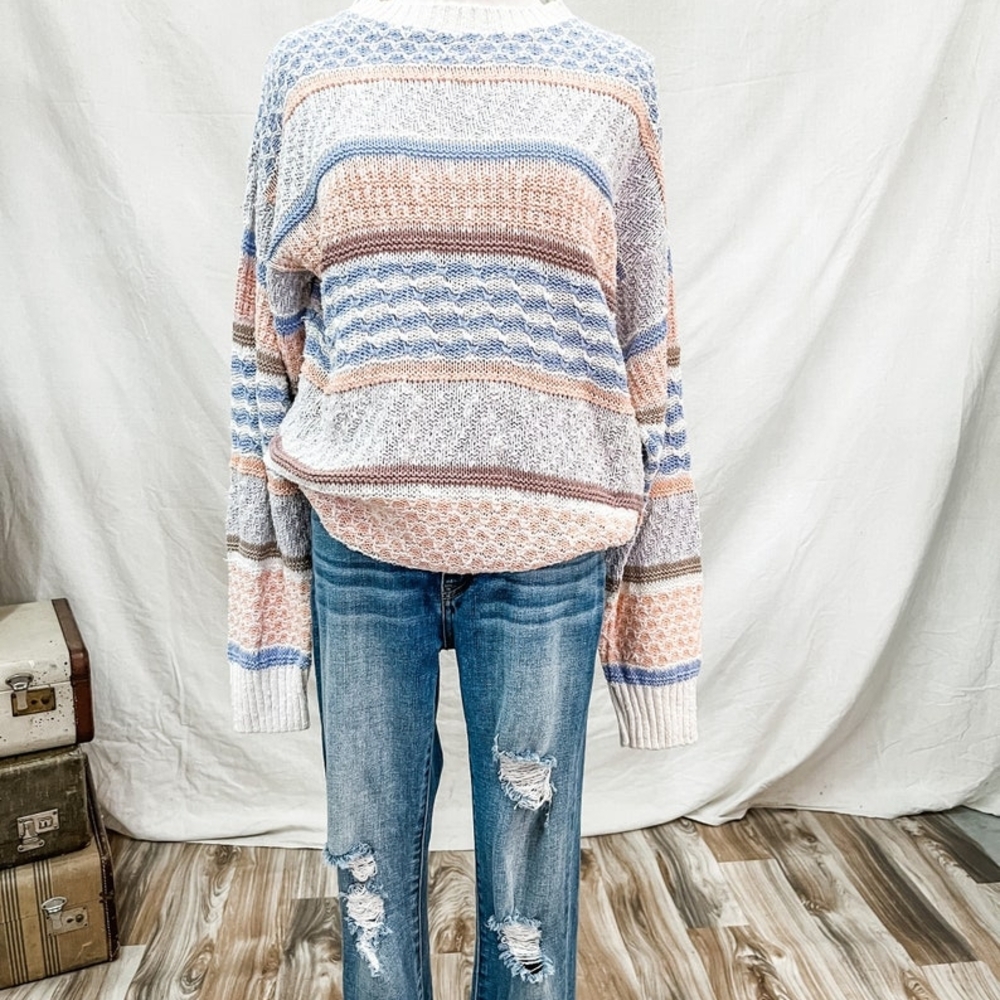 Hunt Club Striped Crewneck Sweater - Blue, Orange, Cream‎